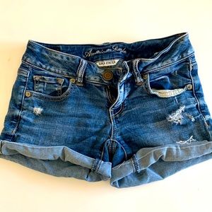 American Eagle Outfitters size 0 super stretch shortie shorts distressed ripped